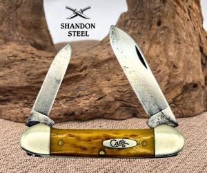 Case XX USA 62131 CV Canoe 2 Blade Brown Bone Handle Carbon Steel 2002 16
