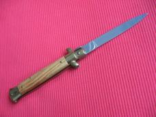 Older 9" TULIP WOOD Flat Ground BLADE ITALIAN STILETTO Knife - New Old Stock