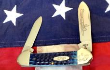 Case xx 1989 Canoe w/ Nice Blue Bone Handles (mdl# B62131 SS) with Indian in Canoe Blade Etch -NOS