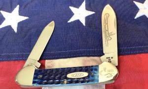 Case xx 1989 Canoe w/ Nice Blue Bone Handles (mdl# B62131 SS) with Indian in Canoe Blade Etch -NOS