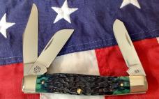 Case xx 2000 Large Stockman w Kentucky Bluegrass Bone Handles (mdl# 6375 SS) w Case xx Silver Script