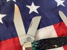 Case xx 2000 Large Stockman w Kentucky Bluegrass Bone Handles (mdl# 6375 SS) w Case xx Silver Script