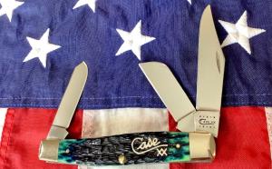 Case xx 2000 Large Stockman w Kentucky Bluegrass Bone Handles (mdl# 6375 SS) w Case xx Silver Script