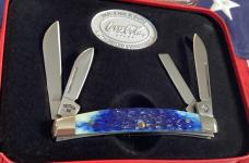 Case xx Coca Cola Congress (6468) w/ Nice Blue Bone Handles -NOS in Orig tin