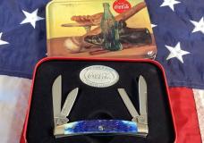 Case xx Coca Cola Congress (6468) w/ Nice Blue Bone Handles -NOS in Orig tin
