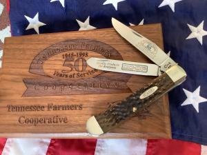 Case xx Tennessee Farmers Co-Op Trapper Knife w Sweet Greenish Brown Bone Handles mdl 6254 SS