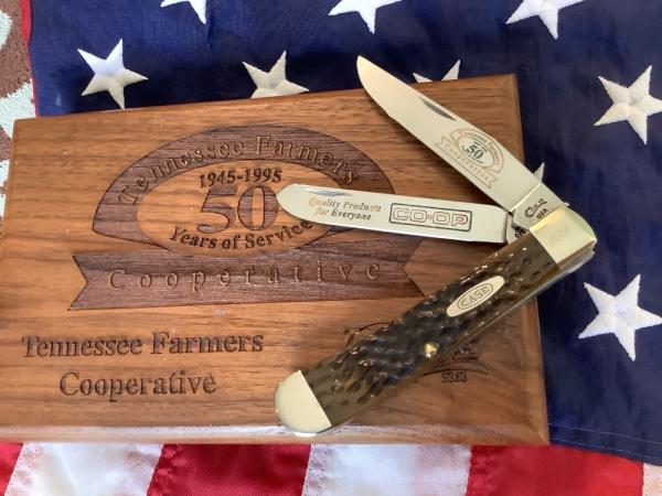 Case xx Tennessee Farmers Co-Op Trapper Knife w/ Sweet Greenish Brown Bone Handles (mdl# 6254 SS)