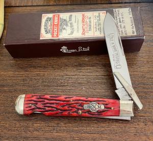 Schatt & Morgan swing guard lockback with red worm grooved bone handles FW4121L-2