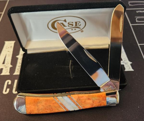 2015 Case Orange Coral Trapper with MOP inlay on handles EX254 SS