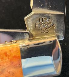 2015 Case Orange Coral Trapper with MOP inlay on handles EX254 SS