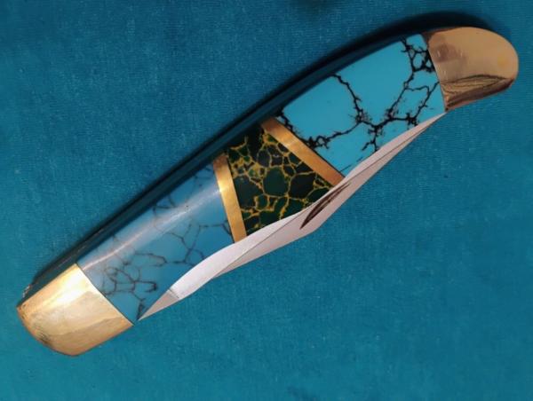 VINTAGE CUSTOM SCHRADE USA 227 UNCLE HENRY TRAPPER FOLDING POCKET KNIFE KNIVES OLD TURQUOISE GREEN
