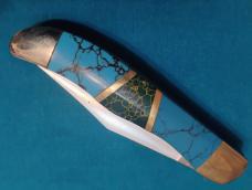 VINTAGE CUSTOM SCHRADE USA 227 UNCLE HENRY TRAPPER FOLDING POCKET KNIFE KNIVES OLD TURQUOISE GREEN