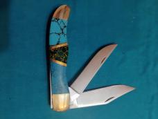 VINTAGE CUSTOM SCHRADE USA 227 UNCLE HENRY TRAPPER FOLDING POCKET KNIFE KNIVES OLD TURQUOISE GREEN