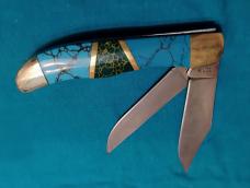 VINTAGE CUSTOM SCHRADE USA 227 UNCLE HENRY TRAPPER FOLDING POCKET KNIFE KNIVES OLD TURQUOISE GREEN