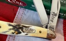 Case xx 2004 Trapper Nut TrapperNut Peanut Knife w Great Stag Handles, scrolled bolsters, +Stag Etch