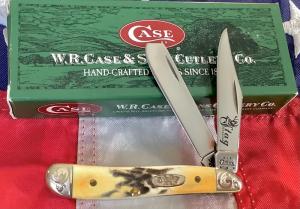 Case xx 2004 Trapper Nut TrapperNut Peanut Knife w Great Stag Handles scrolled bolsters Stag Etch