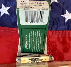 Case xx 2004 Trapper Nut TrapperNut Peanut Knife w Great Stag Handles, scrolled bolsters, +Stag Etch