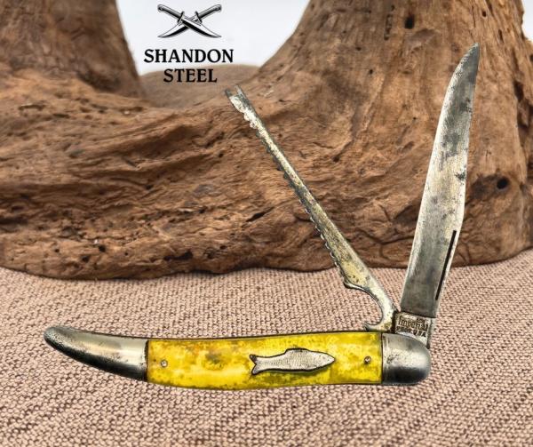 Imperial USA 2 Blade Fish Scaling Folding Carbon Steel Pocket Knife Vintage (31)