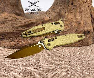 Microtech Socom Ram-Lok w/ Champagne Gold Aluminum Frag Handles & Standard M390MK 160RL-1FRCG-C19Z23