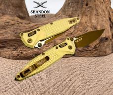 Microtech Socom Ram-Lok w/ Champagne Gold Aluminum Frag Handles & Standard M390MK 160RL-1FRCG-C19Z23