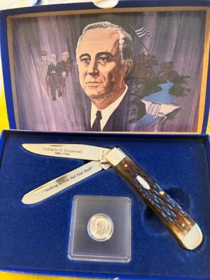 1986 Case XX FDR Great American Statesman Knife Set Box Silver Coin Serial 1976 Mint 