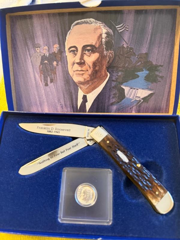 1986 Case XX FDR Great American Statesman Knife Set Box Silver Coin Serial #1976. Mint! 
