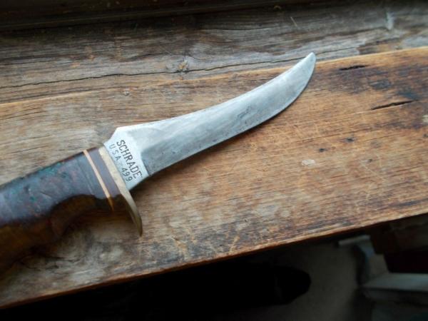SCHRADE 499 FIXED BLADE KNIFE 49er With Original Genuine Leather Sheath