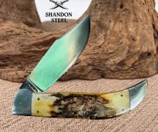 Case XX USA 5172 SSP Stag Handle Blue Scroll Bulldog Folding Pocket Knife