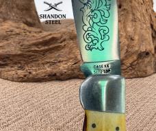 Case XX USA 5172 SSP Stag Handle Blue Scroll Bulldog Folding Pocket Knife