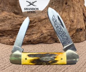 Case XX Blue Scroll USA Stag Folding Pocket Knife 52131 SSP 3-Dot 1977 Canoe (8)