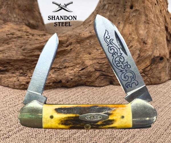 Case XX Blue Scroll USA Stag Folding Pocket Knife 52131 SSP 3-Dot 1977 Canoe (8)