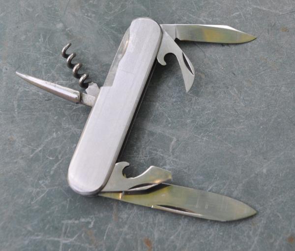 Latama Italy 1950s 7 Function Stainless Folder Mint NOS 3 1/8" Closed Factory Snap All Blades Mirror