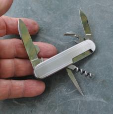 Latama Italy 1950s 7 Function Stainless Folder Mint NOS 3 1/8" Closed Factory Snap All Blades Mirror