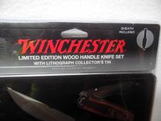 NEVER OPENED 2009 IN PACK LIMITED EDITION WINCHESTER 3 KNIFE SET IN TIN WOOD HANDLES