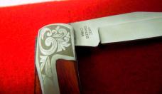 WOODSMAN 440 SS HIGHLY DECORATED SCROLL WORKED LOCKBACK IN CUSTOM USA WOOD BOX AS FOUND UNUSED
