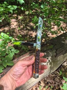 5 1/2" Handmade Swell Center Trapper Knife, Premium Stag Handles, Beautiful Filework