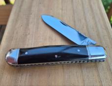 4" Custom Made Knife, Buffalo Horn Handles, File Work