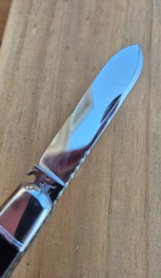 4" Custom Made Knife, Buffalo Horn Handles, File Work