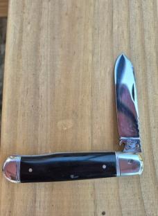 4" Custom Made Knife, Buffalo Horn Handles, File Work