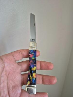 3 78quot Custom Made Knife Colorful Celluloid Handles File Work