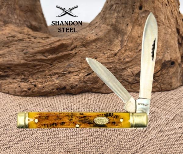 Schrade SCDRHB Folding Pocket Knife Doctor's Honey Bone Handle 2 Blade (22)