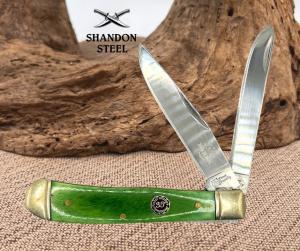 Frost Cutlery 35th Anniversary 2 Blade Green Bone Trapper Pocket Knife 37