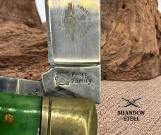 Frost Cutlery 35th Anniversary 2 Blade Green Bone Trapper Pocket Knife (37)