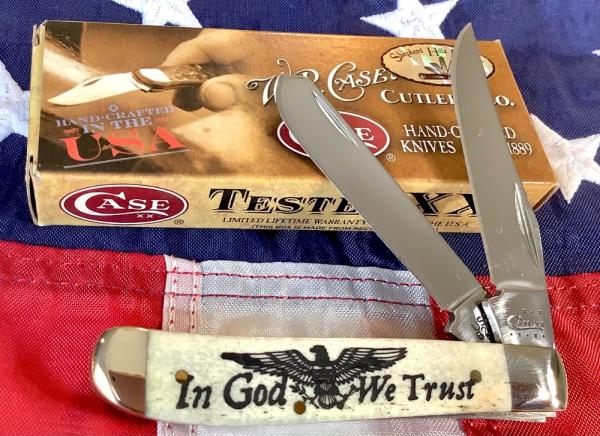 2011 Case xx Mini Trapper (mdl# 6207 SS) w/ Natural Bone Handles + In God We Trust & Eagle 2011 Case xx Mini Trapper (mdl# 6207 SS) w/ Natural Bone Handles + In God We Trust & Eagle