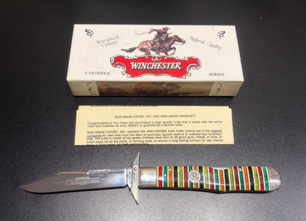 Rare Vintage Winchester U.S.A. Manual Swing-Guard Stiletto, Candy-Stripe Scales