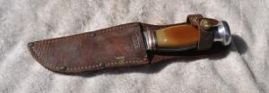 KA-BAR 1930s 8" OAL Little Use Celluloid 2 Piece HandlesOriginal Sheath Thumb Ramp Owner Found!