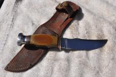 KA-BAR 1930s 8" OAL Little Use Celluloid 2 Piece HandlesOriginal Sheath Thumb Ramp Owner Found!