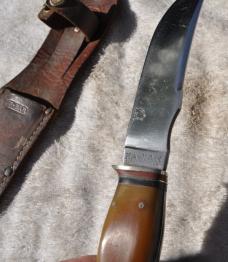 KA-BAR 1930s 8" OAL Little Use Celluloid 2 Piece HandlesOriginal Sheath Thumb Ramp Owner Found!