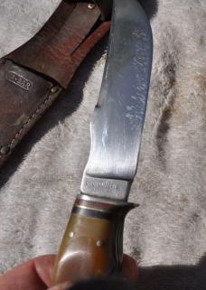 KA-BAR 1930s 8" OAL Little Use Celluloid 2 Piece HandlesOriginal Sheath Thumb Ramp Owner Found!