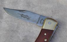 Frontier 4815 Double Eagle Imperial USA Large Folding Hunter Brass Frame Bolsters  Mint Wood Handle